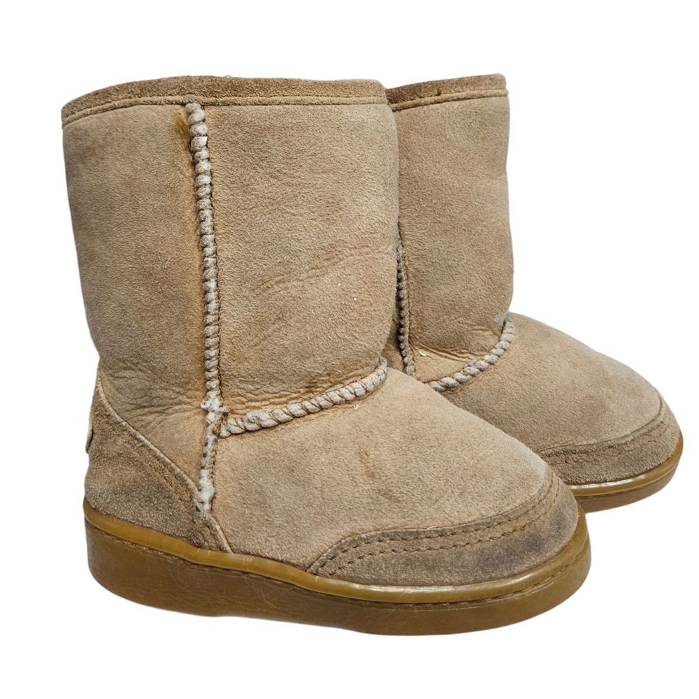 Minnetonka Moccasin Winter Boots Tan Suede Shearling Lined Kids Size 9‎ Unisex